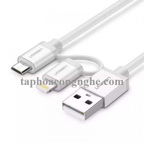 Ugreen 30668 0.5M màu Bạc Cáp sạc đa năng USB sang MicroUSB + Lightning US165 30030668